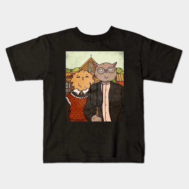 Grant Wood cat Kids T-Shirt by GalaTati